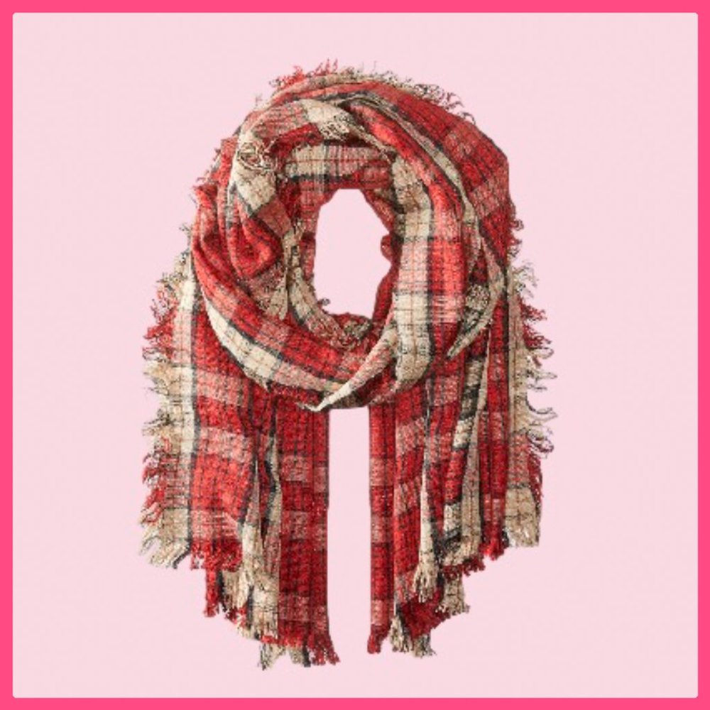 Steve Madden Blanket Wrap Missing Check Red Scarf